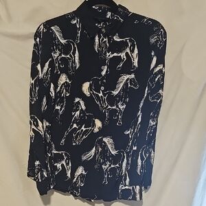 Jane and Delancey Black and White Horse Print Button Down Shirt